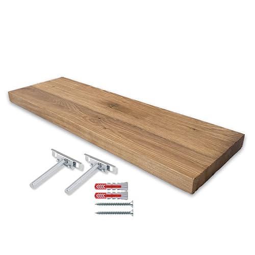 RETIMBER WORKS by de Witte Schwebendes Wandregal 24/25 cm Breit 4 cm Dick aus Massiver Altholz Eiche - Eiche Wandregal - Handgefertigte Wandregale - Schwebenden Eichenregale - Regalbretter (60 cm) von RETIMBER WORKS by de Witte