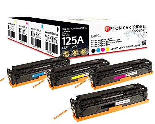 4 Original Reton Toner, kompatibel, nach (ISO-Norm 19798) ersetzt HP 125A CB540A CB541A CB542A CB543A für HP Color Laserjet CM1312MFP HP Color Laserjet CP1215 CP1514n CP1515n CP1518ni von RETON CARTRIDGE