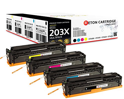 4 Original Reton Toner |40% höhere Druckleistung | kompatibel zu HP 203X, CF540X, CF541X, CF542X, CF543X für HP Color Laserjet Pro M281fdw, Pro M280nw, Pro M281fdn, Pro M254nw,Pro M254dw, Pro M254n von RETON CARTRIDGE