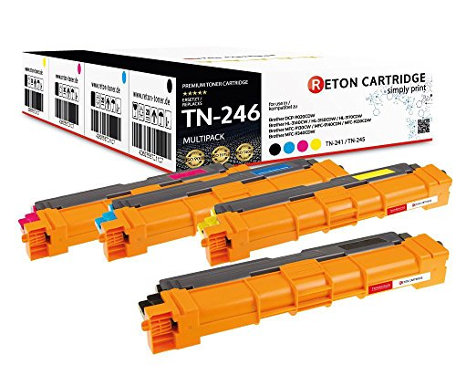 4 Original Reton Toner je 2.800 Seiten CYM, Schwarz 3.200 Seiten kompatibel zu TN-242 TN-246 für Brother HL-3142cw HL-3152cdw HL-3172cdw MFC-9332cdw MFC-9142cdn MFC-9342cdw DCP-9022cdw von RETON CARTRIDGE