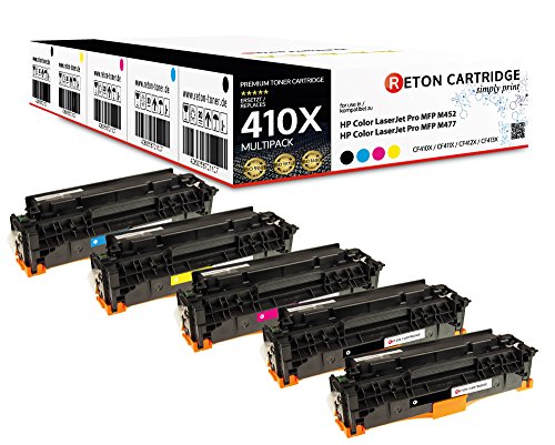 5 Reton Toner mit 25% mehr Leistung, kompatibel für CF410X CF411X CF412X CF413X für HP Color Laserjet Pro MFP M477fdw M477fdn M477fn M477fnw M452dn M452nw M377dw von RETON CARTRIDGE