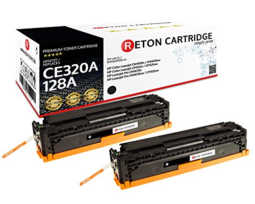 Original Reton Toner, kompatibel, 2er Set-Schwarz für HP PRO CP1525NW (CE320A), HP 128A, Color Laserjet CM1415, CM1415FNW, CM1415FN, CP1520, CP1525, CP1525N, CP1525NW, CP1521N, Schwarz von RETON CARTRIDGE