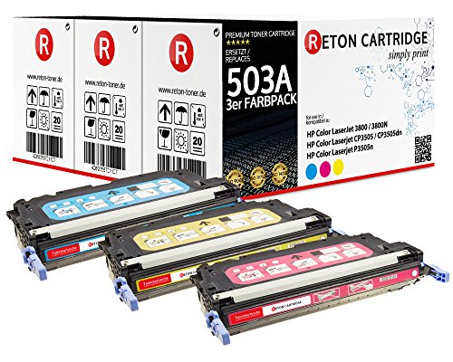 Original Reton Toner, kompatibel, 3er Farbset für HP 3800DN (Q7581A, Q7582A, Q7583A), HP 503A, Color Laserjet 3600n, 3600dn, 3800n, 3800dn, 3800dtn, CP3505, CP3505n, CP3505dn, CP3505x von RETON CARTRIDGE