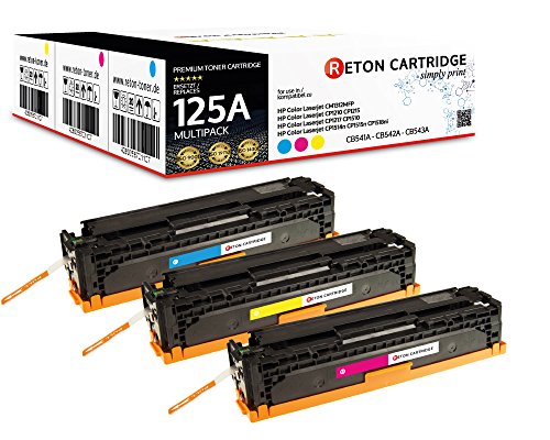 Original Reton Toner, kompatibel, 3er Farbset für HP CP1515n (CB541A, CB542A, CB543A), HP 125A, Color Laserjet CM1312 MFP, CM1312NFI, CM1300, CP1210, CP1215N, CP1217, CP1510 von RETON CARTRIDGE