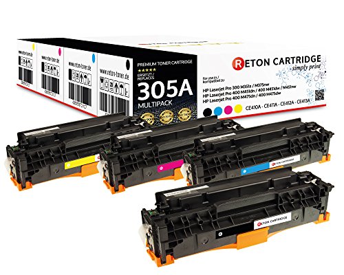 4 Reton Toner kompatibel mit CE410A, CE411A, CE412A, CE413A für HP 305A Laserjet PRO 300 M375NW, M451, M451DN, M451DW, M451NW, M475, M475DW von RETON CARTRIDGE