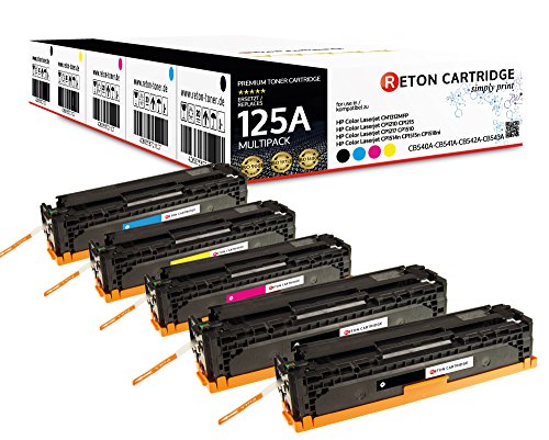 Reton Toner kompatibel für (CB540A, CB541A, CB542A, CB543A), für HP 125A, Color Laserjet CP1515, CP1518, CP1518NI, CP1312, CP1312MFP, CP1512, CP1512MFP 5er Farbset von RETON CARTRIDGE