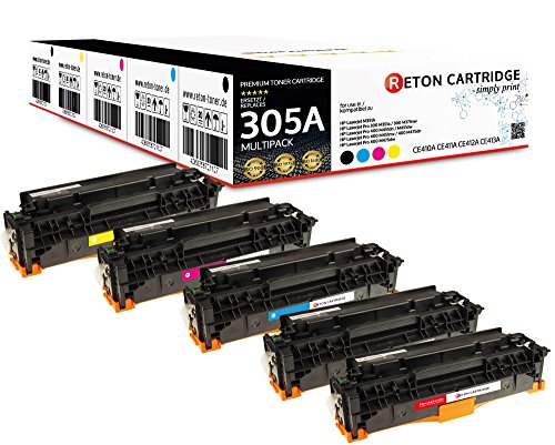 Original Reton Toner, kompatibel, 5er Farbset für HP PRO 400 Color MFP M475DW(CE410A, CE411A, CE412A, CE413A), HP 305A, Color Laserjet M375 MFP, M375NW MFP, M451DN, M451DW, M451NW, M475DN von RETON CARTRIDGE