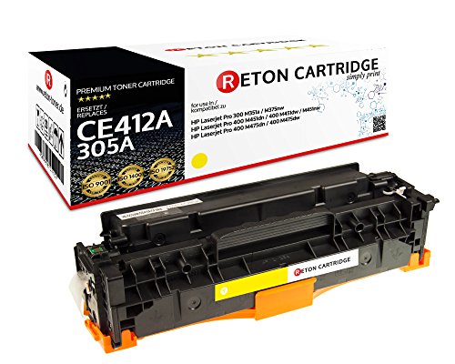 Original Reton Toner, kompatibel, Gelb für HP M451NW (CE412A), HP 305A, Color Laserjet M375 MFP, M375NW MFP, M451DN, M451DW, M451NW, M475DN, M475DW, Gelb (Color: 2600 Seiten) von RETON CARTRIDGE