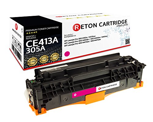 Original Reton Toner, kompatibel, Magenta für HP PRO 400 Color MFP M475DN (CE413A), HP 305A, Laserjet PRO 300 M375NW, M451, M451DN, M451DW, M451NW, M475, M475DW, Magenta (Color: 2600) von RETON CARTRIDGE