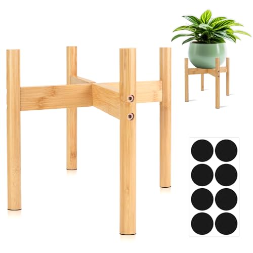 RETON 1 Stück Pflanzenständer aus Holz, Bambus Blumenständer Holz, Blumentopf Ständer mit 8 Anti Rutsch Pads für Innen Außenbereich, Garten, Hof, Zuhause, Büro (25 cm / 9.8 in) von RETON