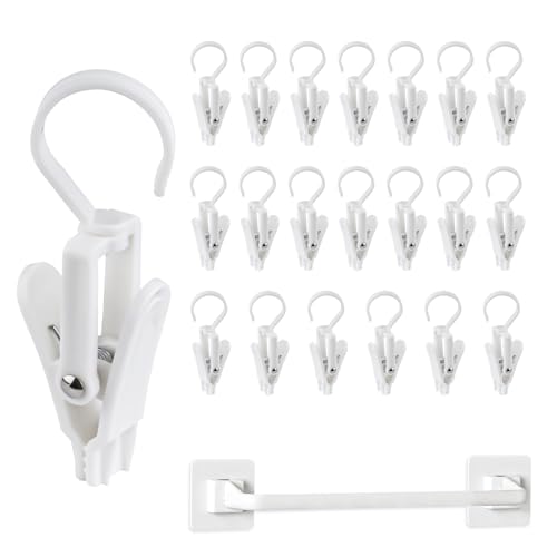 RETON 20 Stück tragbare Wäscheklammern zum Aufhängen mit selbstklebendem Handtuchhalter, rutschfeste Kunststoff-Kleiderbügel, Clips, multifunktional, 360° drehbar, drehbarer Haken für Baby-Sabber, von RETON