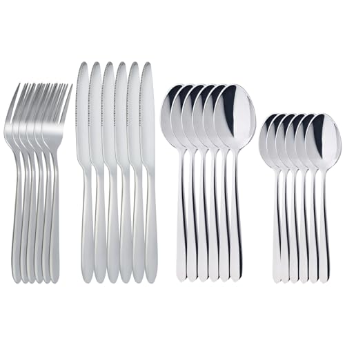 RETON Besteck Set für 6 Personen - Edelstahl Gabel, Messer, Löffel - Camping Cutlery Set für Zuhause/Party/Restaurant - Spülmaschinenfest von RETON