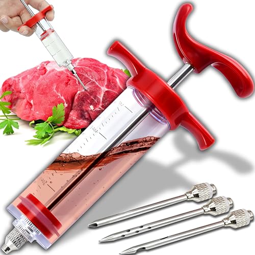 Retoo Marinadenspritze mit 3 Edelstahl-Fleischnadeln, Premium Fleischspritze für Marinade 30 ml, Marinierspritze, Fleischinjektor, Gewürzspritze für BBQ Grill, Marinieren von Fleisch Rind, Huhn von Retoo