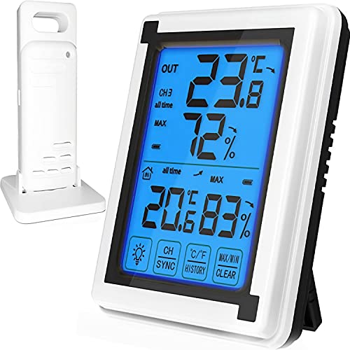 Retoo Wetterstation Funk mit Außensensor Multifunktionale Funkwetterstation mit Digital LCD, Funk Wetterstation mit Sensor, Thermometer, Hygrometer, Barometer, Funkzeitsynchronisation und 60m von Retoo