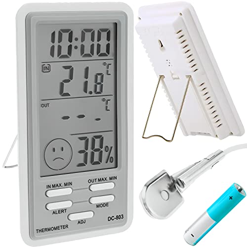 Retoo Thermometer Hygrometer Innen, Außen mit LCD Display, Außensensor, Thermo-Hygrometer mit Temperaturanzeige, Uhr, Raumthermometer, Digital Funkwetterstation, Luftfeuchtigkeitsmesser von Retoo
