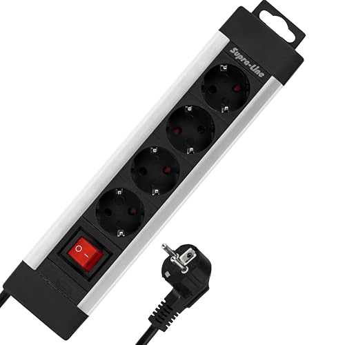REV SupraLine Steckdosenleiste 4-Fach - Mehrfachsteckdose mit Schalter, 1,9m Kabel, Wandmontage & Kabelknickschutz, Silber REV SupraLine Steckdosenleiste 4-Fach - Mehrfachsteckdose mit Schalter, 1,9m Kabel, Wandmontage & Kabelknickschutz, Silber von REV