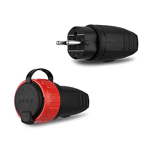 REV Schutzkontaktkupplung, Gummikupplung, Stecker und Kupplungsset Gummi IP44, verriegelbar, schwarz von REV