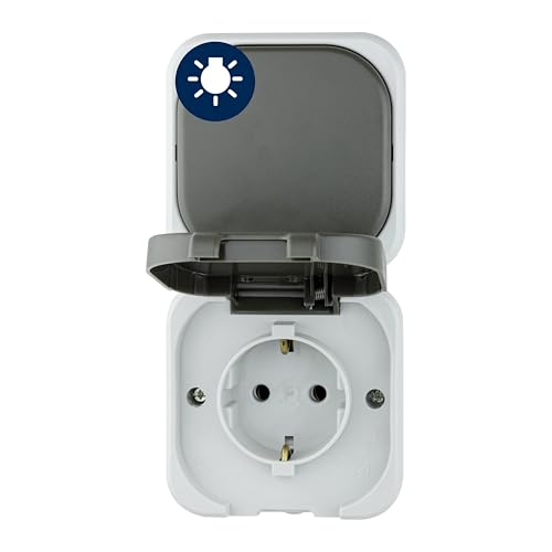 REV AquaTop Steckdose - A/W Schalterkombi, IP44, Aufputz, senkrecht, zweipolig, grau von REV