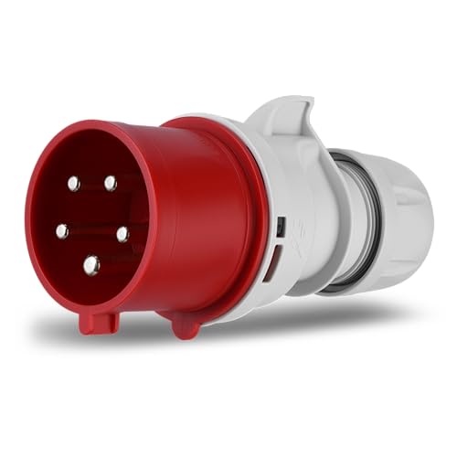 REV CEE-Stecker, 400V, 32A, 5-polig, 3Ph+N+PE, wasserdicht IP44, rot von REV