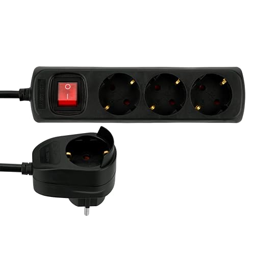 REV Steckdosenleiste PowerSplit - Mehrfachsteckdose 4-Fach (3+1), mit Schalter zum Stromsparen, 3500W, 2m, schwarz von REV
