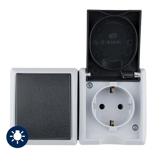 REV AquaForm, Steckdose - A/W Schalterkombi, IP44, zweipolig, Aufputz, waagrecht, grau von REV