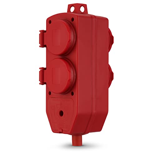 REV 0512155555 Schutzkontaktkupplung, vierfach Kupplung, Aufhängevorrichtung, IP44, 16A, rot von REV