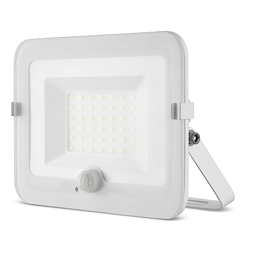 REV MIRANO Außenlampe mit Bewegungsmelder – IP44, LED Lampe 30W, 2700lm, 6500K, Erfassungswinkel 90° auf 7m – weiß von REV