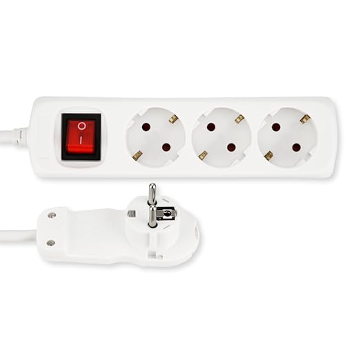 REV Steckdosenleiste SMART - Mehrfachsteckdose 3-Fach mit Flachstecker & beleuchtetem Schalter zum Stromsparen, Kabel 5m, max. 3680W, weiß von REV