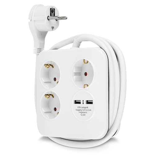 REV Steckdosenleiste PowerQuad - Mehrfachsteckdose 3-Fach mit 2 USB-Anschlüssen, max. 3680W, 140cm, weiß REV Steckdosenleiste PowerQuad - Mehrfachsteckdose 3-Fach mit 2 USB-Anschlüssen, max. 3680W, 140cm, weiß von REV