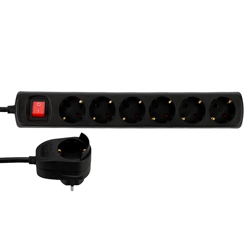 REV Steckdosenleiste PowerSplit - Mehrfachsteckdose 7fach (6+1), mit Schalter zum Stromsparen, 3500W, 2m, schwarz von REV