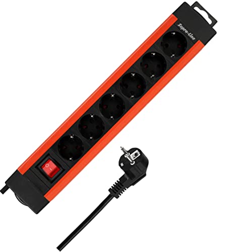 REV SupraLine Steckdosenleiste 6-Fach - Mehrfachsteckdose mit Schalter, 2,4m Kabel, Wandmontage & Kabelknickschutz, Kupfer von REV