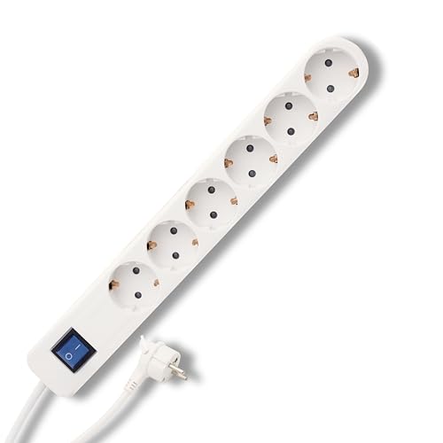 REV Steckdosenleiste Ice - Mehrfachsteckdose mit Schalter 6fach, Kabel 5m, 3680W, weiß von REV