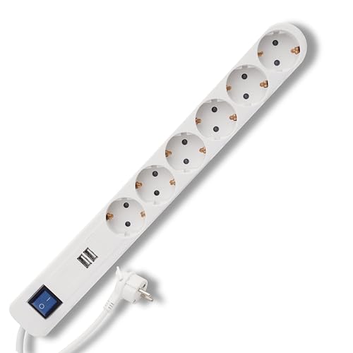 REV 0014648100 ICE, Mehrfachsteckdose 6fach + 2x USB, Kabel 1,5m, max. 3680W, weiss von REV