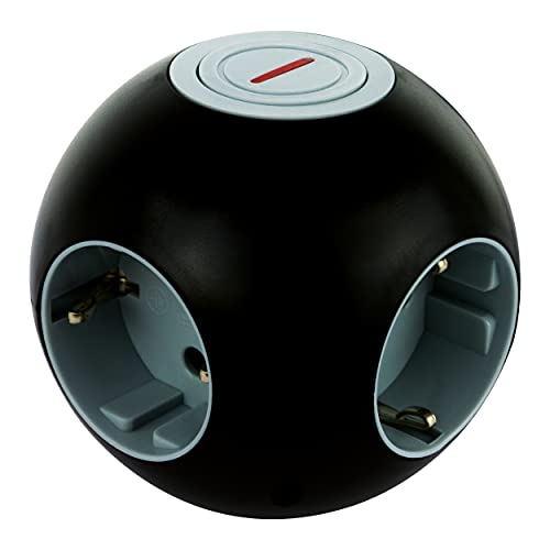 REV PowerGlobe, Würfelsteckdose, Steckdose rund, mit Schalter, 1,4m 3500W, schwarz-grau von REV