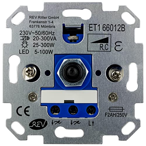 REV TECHNIK , LED Dimmer, Helligkeitsregler 5-300W, 230VAC, Trafo.: 20-300VA, Unterputz, silbern von REV