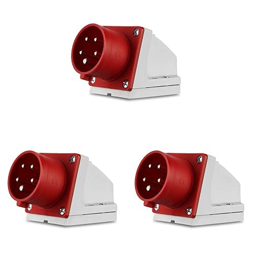 REV 0510602555 CEE Stecker Wandmontage, 400V, 16A, 5-polig, 3P + N + PE, IP44, rot, 3er Pack von REV