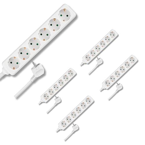 REV 0512388555 Steckerleiste, Mehrfachsteckdose 6fach, Kabel 3m, max. 3500W, Weiss (Packung mit 5) von REV