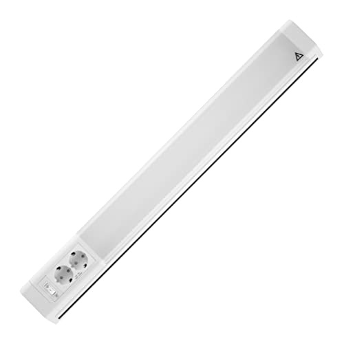 REV PENTA Lichtleiste, Steckdosen Unterschrank Küche, LED Unterbauleuchte mit 2 Steckdosen und Schalter, 15W, 76 cm, weiss, Weiß von REV