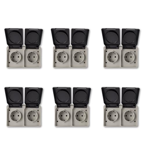 REV AquaBase SPARSET - 6x 2-fach Feuchtraumsteckdose, 2-polig, spritzwassergeschützt IP54, waagrecht, Aufputz, grau REV AquaBase SPARSET - 6x 2-fach Feuchtraumsteckdose, 2-polig, spritzwassergeschützt IP54, waagrecht, Aufputz, grau von REV