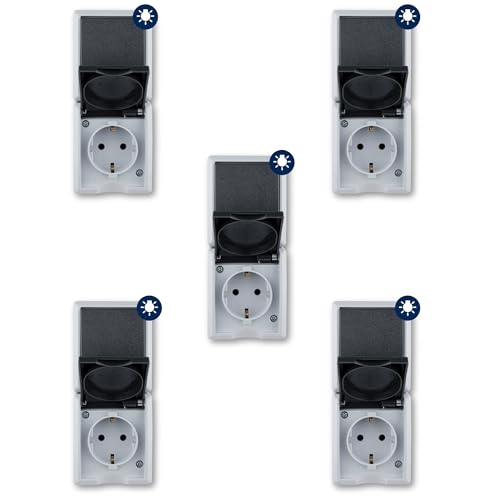 REV AquaForm SPARSET - 5x Steckdose - A/W Schalterkombi, IP44, einpolig, Aufputz, senkrecht, grau REV AquaForm SPARSET - 5x Steckdose - A/W Schalterkombi, IP44, einpolig, Aufputz, senkrecht, grau von REV