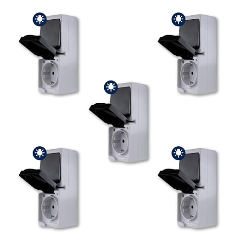 REV AquaMini SPARSET - 5x Steckdose - A/W Schalterkombi Feuchtraum, 38% weniger Volumen, HxBxL: 48x56x145mm, IP54, zweipolig, 16A, Aufputz, grau REV AquaMini SPARSET - 5x Steckdose - A/W Schalterkombi Feuchtraum, 38% weniger Volumen, HxBxL: 48x56x145mm, IP54, zweipolig, 16A, Aufputz, grau von REV