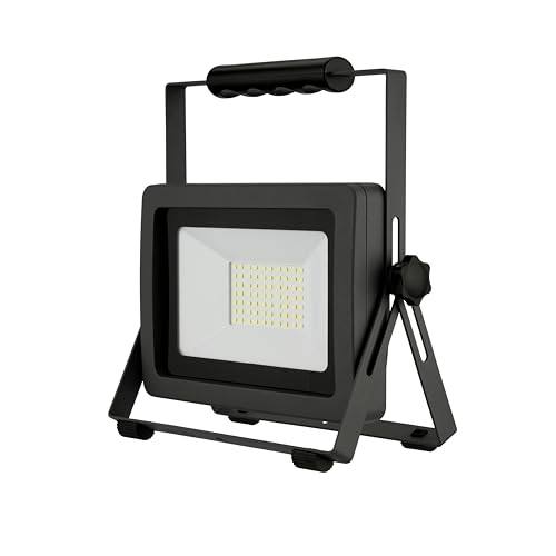 REV LED Baustrahler - 50W, 4250lm, IP65, 6500K, robuster Aluminium Baustellenlampe für Baustelle, Werkstatt & Keller, 1,5m Gummikabel, anthrazit-silber von REV