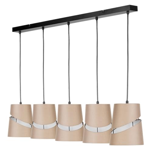 REV Hängelampe 5-flammig E27. Deckenlampe Wohnzimmer (LxBxH) 96x16x120cm - verstellbare Pendelleuchte. Lampenschirme Ø16cm, beige von REV