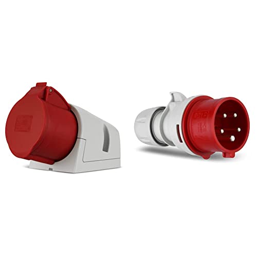 REV CEE Steckdose, Starkstrom Steckdose, 400VAC, 32A, 5-polig, 3Ph + N + PE, IP44, rot & 0512520555 CEE-Stecker, 400V, 5-polig, 3Ph + N + PE, wasserdicht IP44, rot von REV