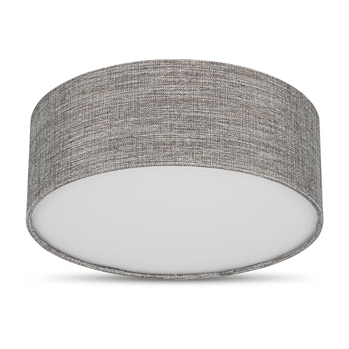 REV Deckenleuchte - Deckenlampe rund 30cm mit Stoff-Lampenschirm im Vintage-Look – ideal für Schlafzimmer & Wohnzimmer, braun-silber von REV