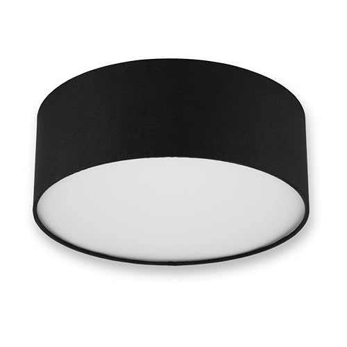 REV Deckenleuchte - Deckenlampe rund 30cm mit Stoff-Lampenschirm im modernen Look – ideal für Schlafzimmer, Wohnzimmer & Kinderzimmer, schwarz von REV