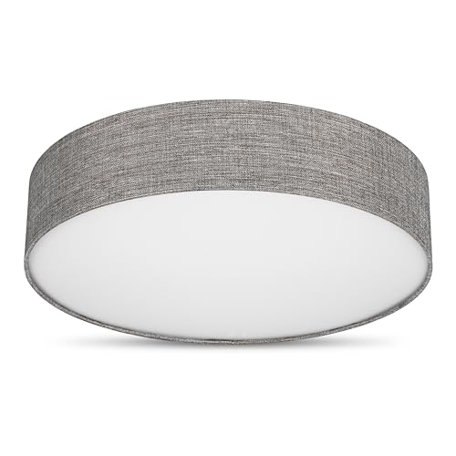 REV Deckenleuchte - Deckenlampe rund 50cm mit Stoff-Lampenschirm im Vintage-Look – ideal für Schlafzimmer & Wohnzimmer, braun-silber von REV