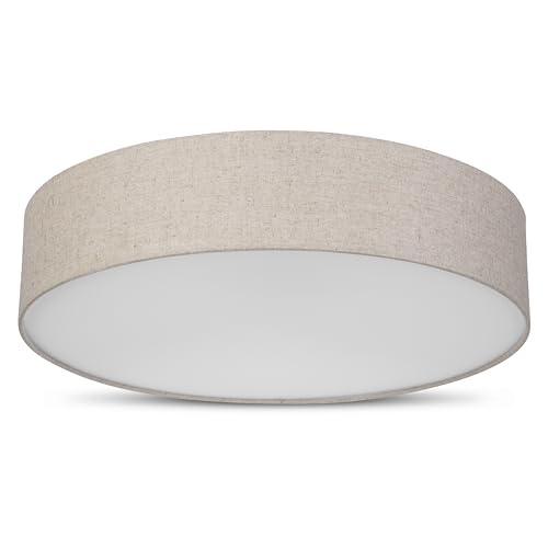 REV Deckenlampe - LED Deckenleuchte rund 50cm mit Stoff-Lampenschirm im Vintage-Look – ideal für Schlafzimmer & Wohnzimmer, taupe von REV
