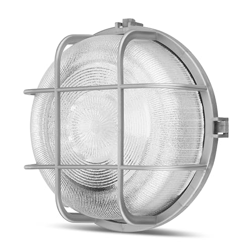 REV Feuchtraumleuchte - Feuchtraumlampe rund, ideal als Wand- oder Deckenlampe - Werkstattlampe, Kellerlampe bis 60W, E27, IP44, silber von REV
