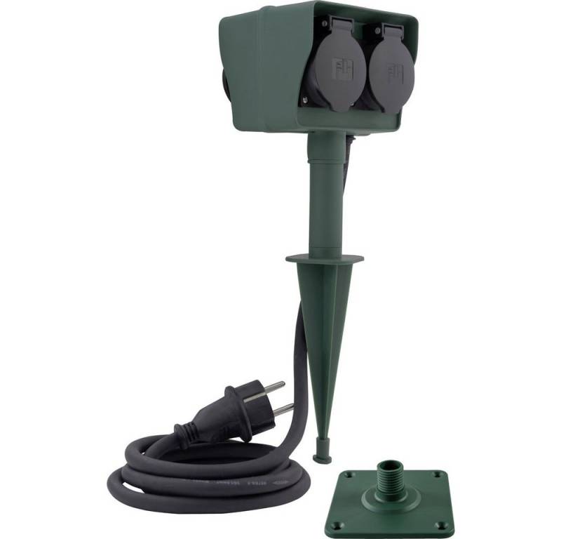 REV Gartensteckdose REV 0595009555 Gartensteckdose 4fach Schwarz, Grün mit Erdspieß, 0595009555 von REV